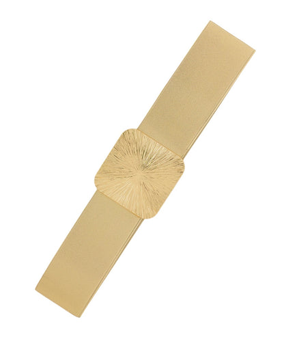 Golden Stella Square Buckle Shiny Stretch Belt in Gold
