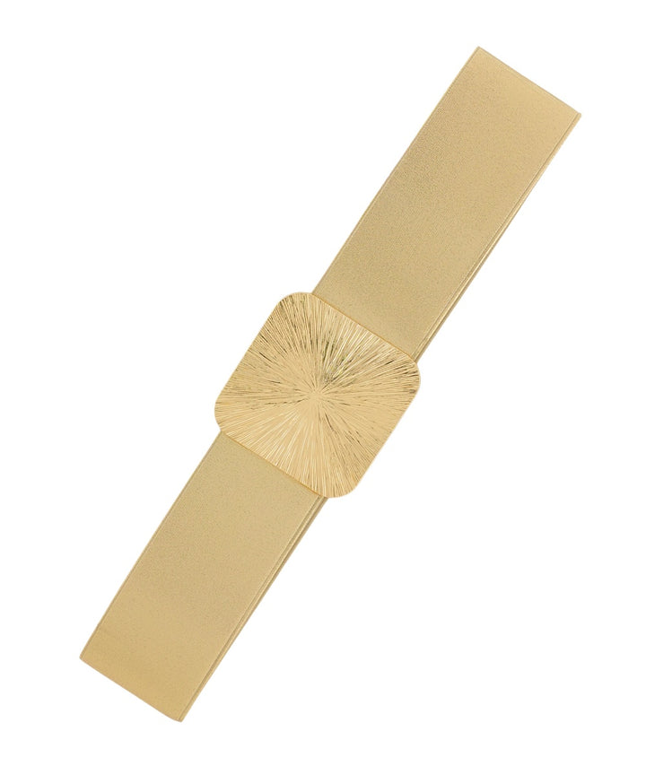 Golden Stella Square Buckle Shiny Stretch Belt in Gold