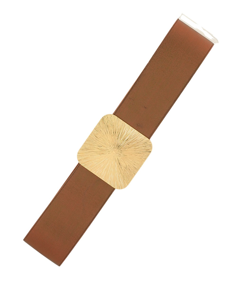 Golden Stella Square Buckle Shiny Stretch Belt in Bronze