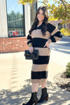 Black and Oatmeal Stripe V-Neck Sweater Dress