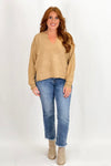 Almond Seam Split Neck Knit Sweater