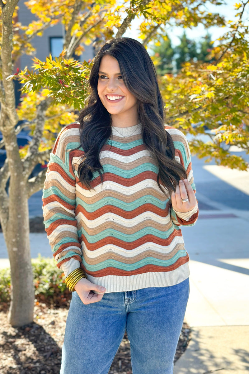 Rust and Mocha Wavy Striped Sweater