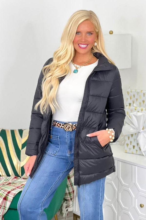 Black Quilted Long Puffer Jacket