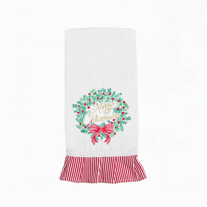 Mary Square Merry Christmas Wreath Tea Towel