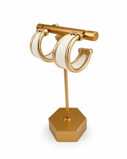 Hoop earrings combining acrylic and gold-tone metal