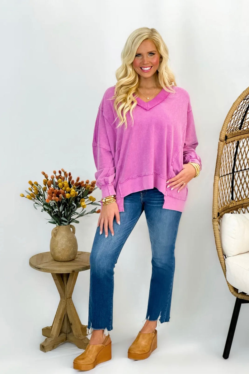 Washed Purple French Terry Pullover Top