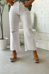 Optic White High Rise Distressed Wide Leg Jean