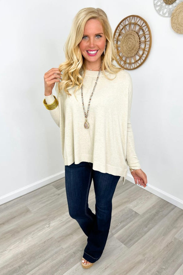 Oatmeal Dolman Square Hem Sweater