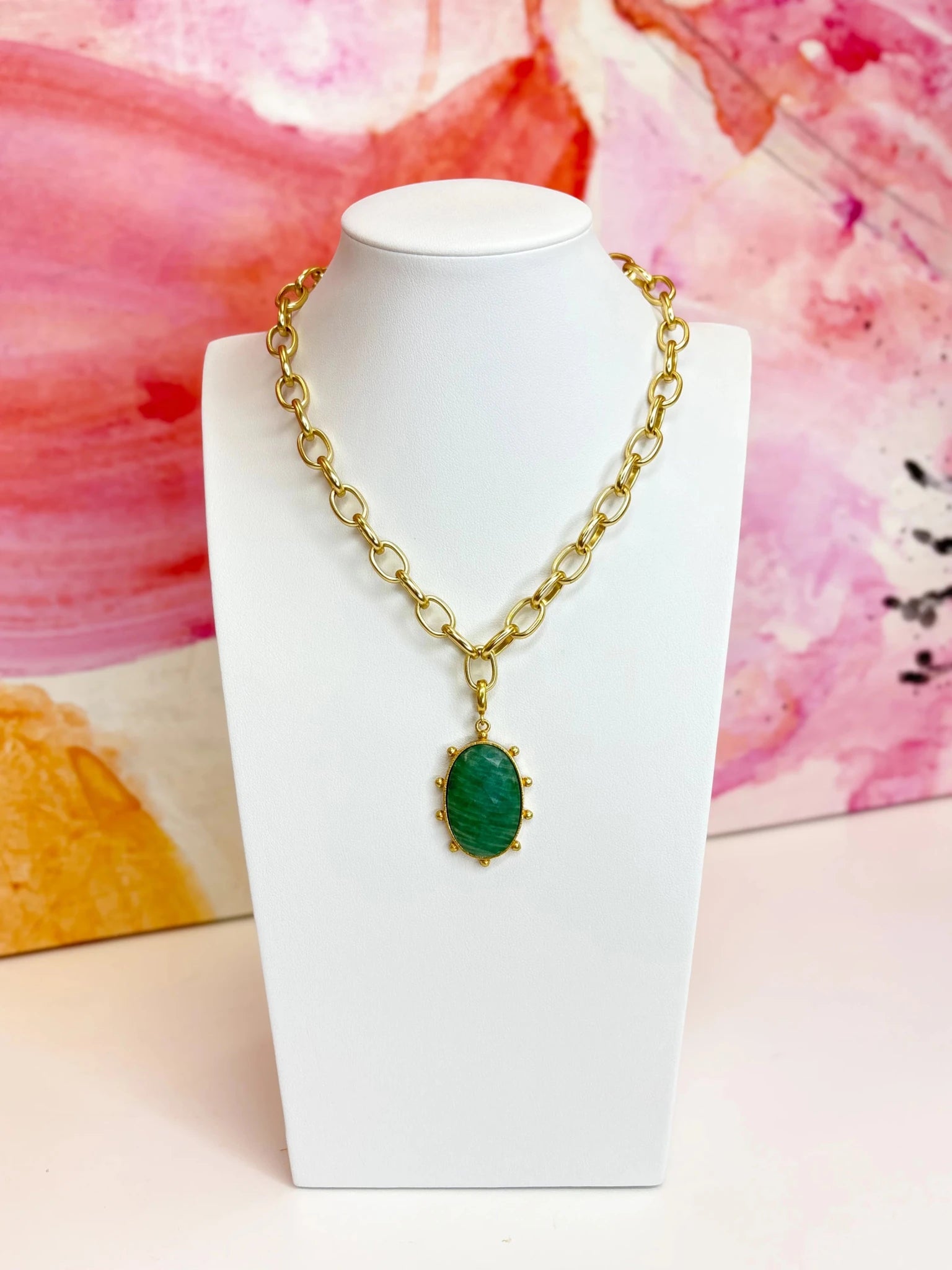 Natural amazonite beads with gold-tone accents