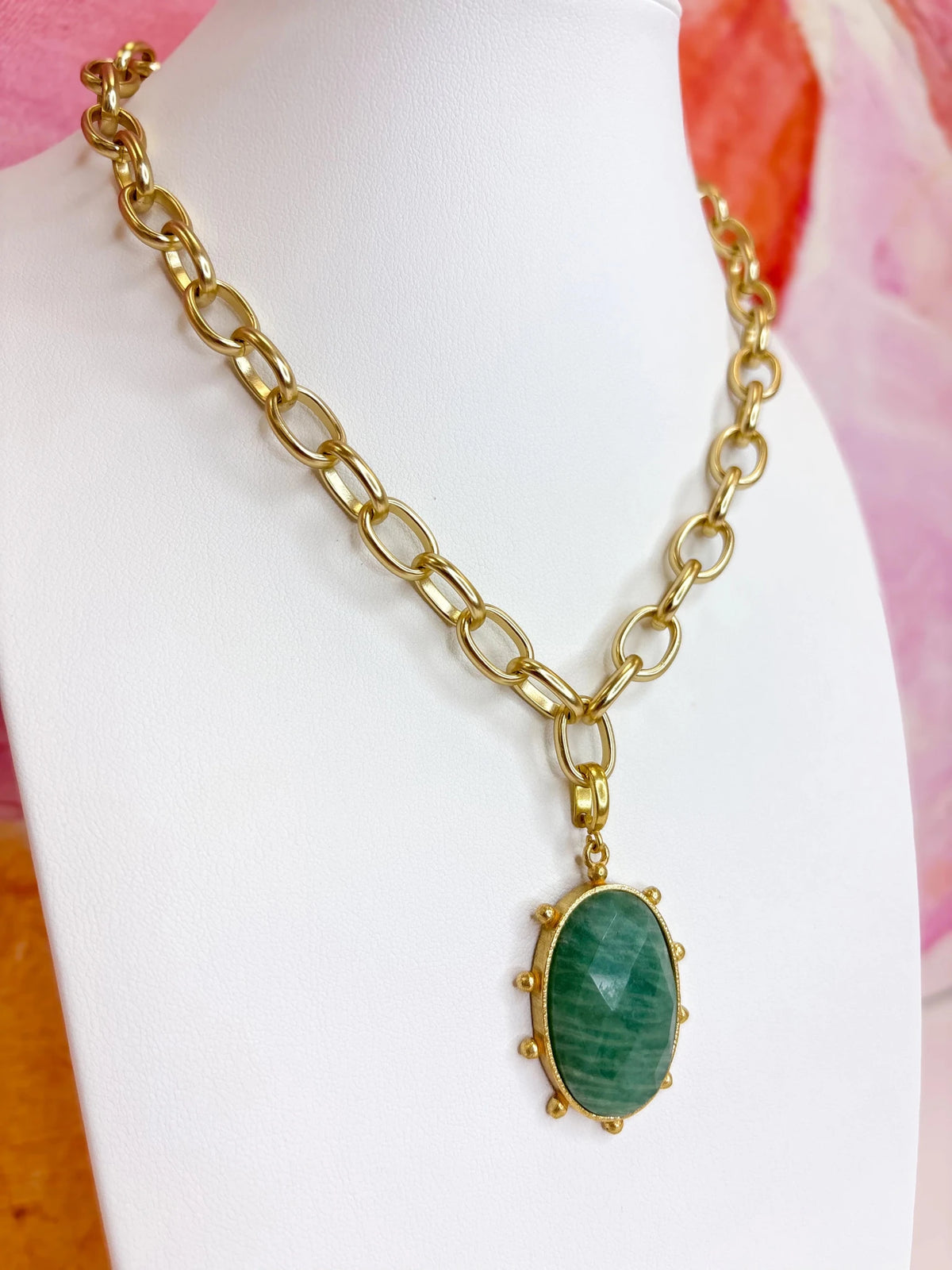 Amazonite bead necklace in a soft green tone