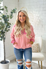 Coral Pink Long Sleeve Quarter Zip Top