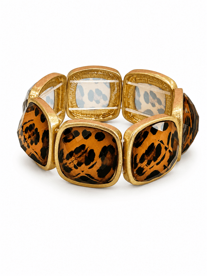 Animal print stretch bracelet with cut beads