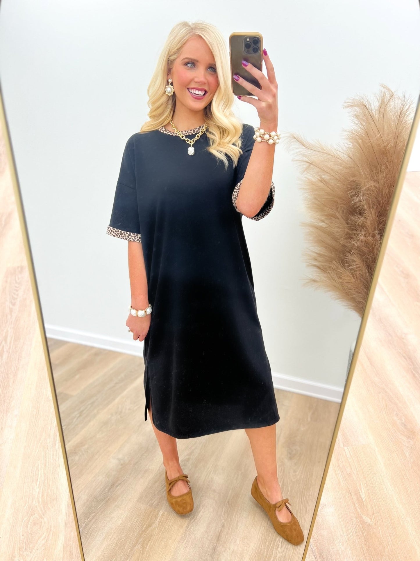 Animal Trim Midi Dress - Lavish Boutique04-DRESSES