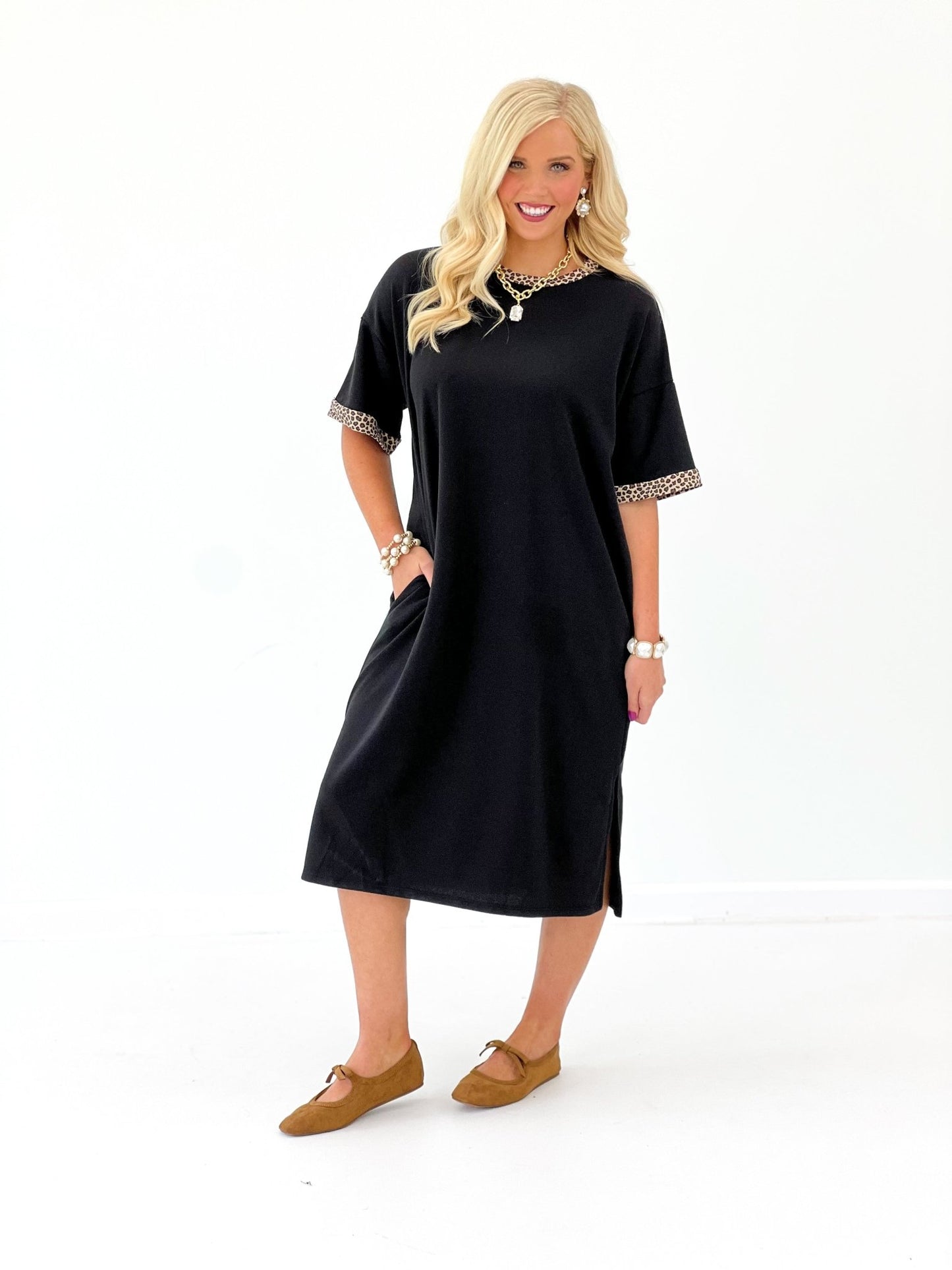 Animal Trim Midi Dress - Lavish Boutique04-DRESSES