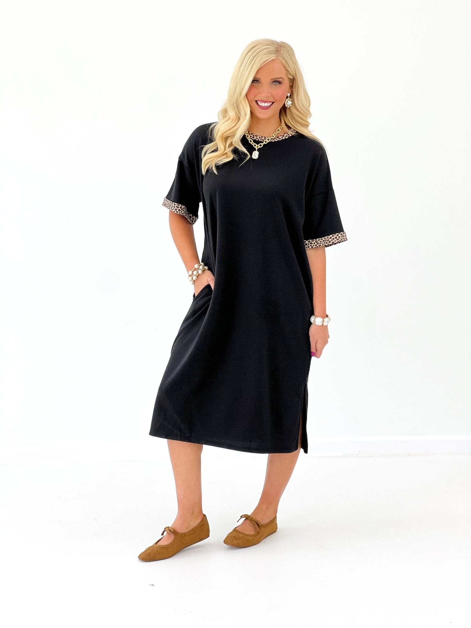 Animal Trim Midi Dress - Lavish Boutique04-DRESSES