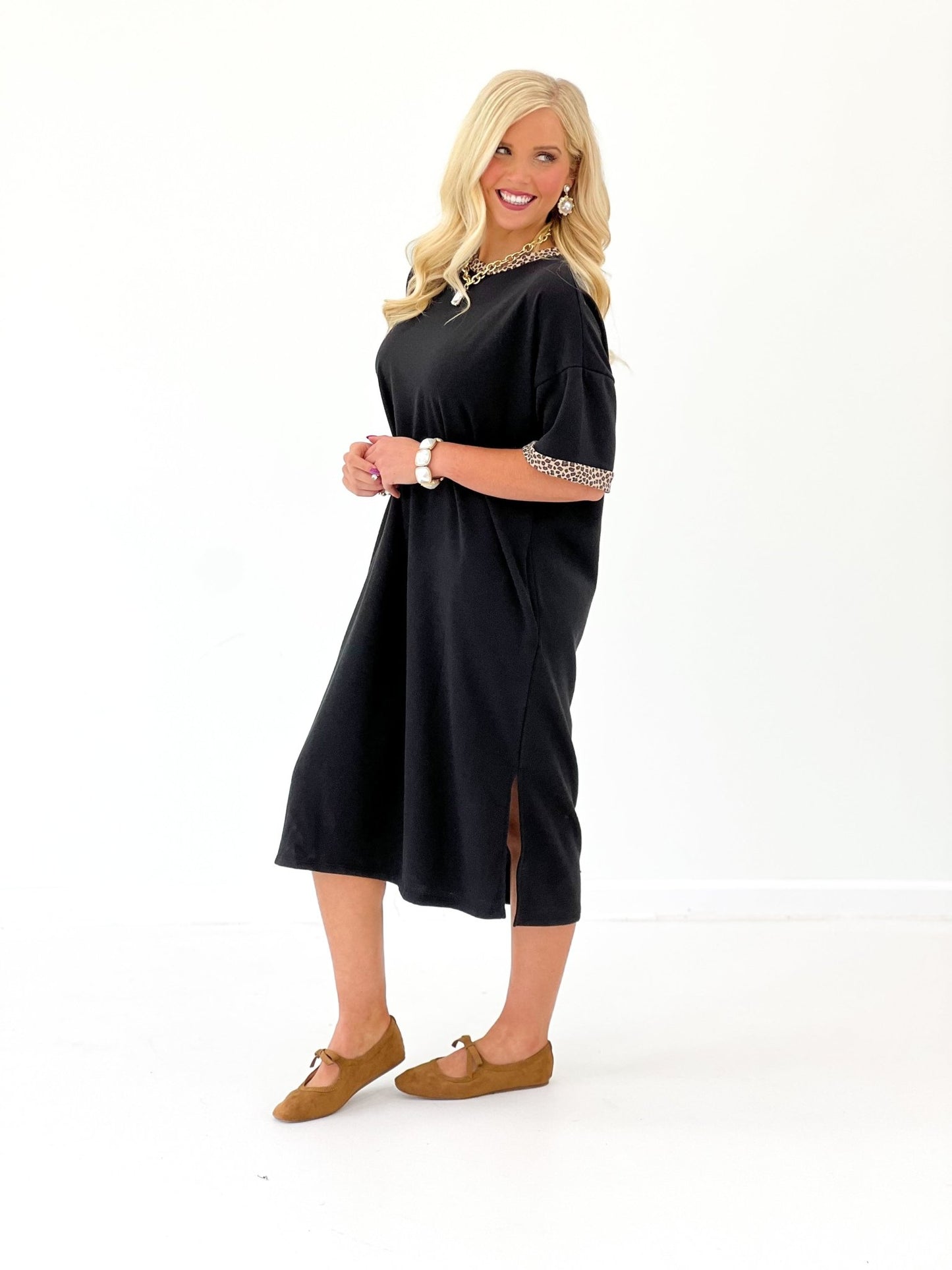 Animal Trim Midi Dress - Lavish Boutique04-DRESSES