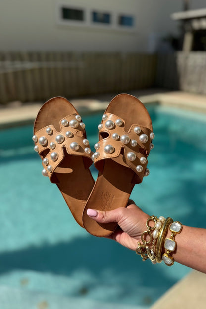Antelope Alex Taupe Leather Pearl Sandal - Lavish Boutique Shoes