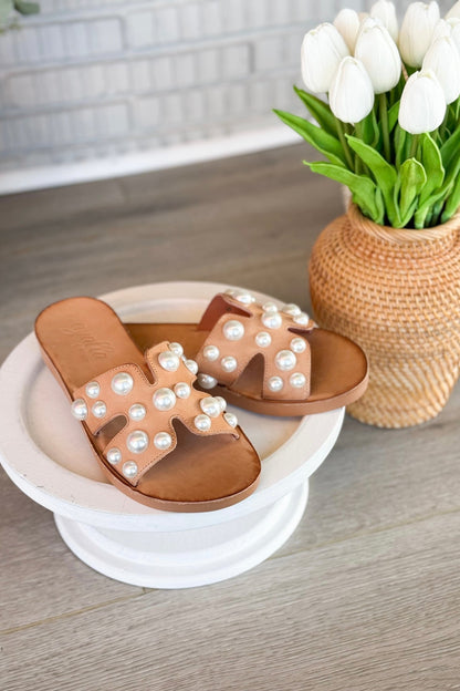 Antelope Alex Taupe Leather Pearl Sandal - Lavish Boutique Shoes