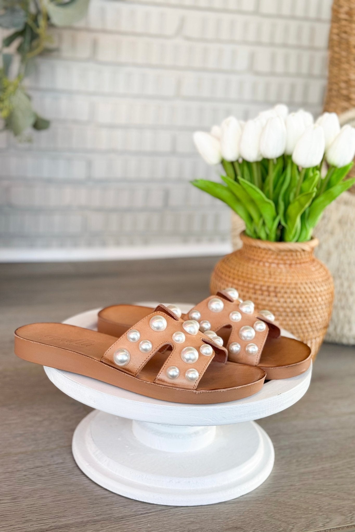 Antelope Alex Taupe Leather Pearl Sandal - Lavish Boutique Shoes