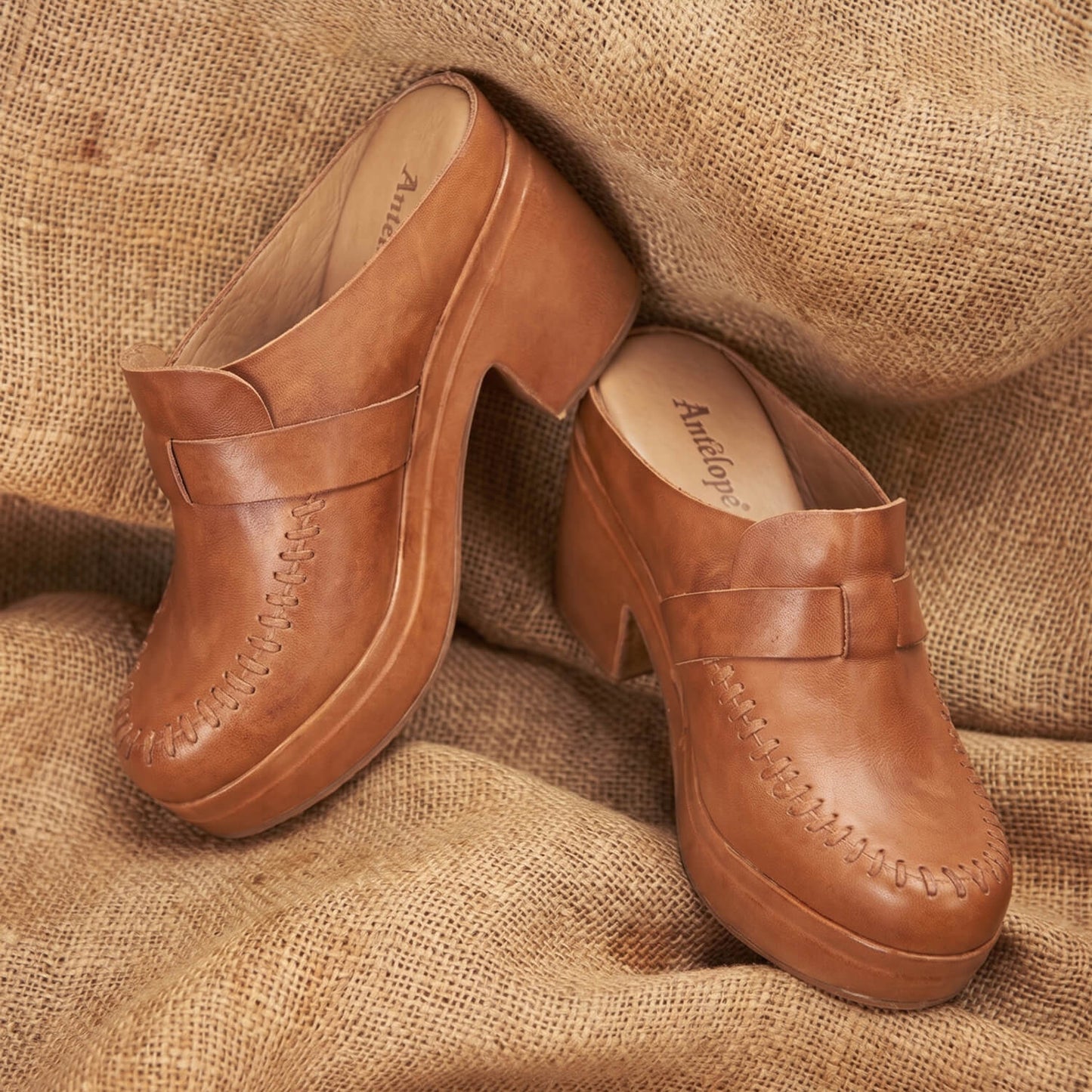 Antelope Jada Stitched Leather Platform Clog - Lavish Boutique10-SHOES