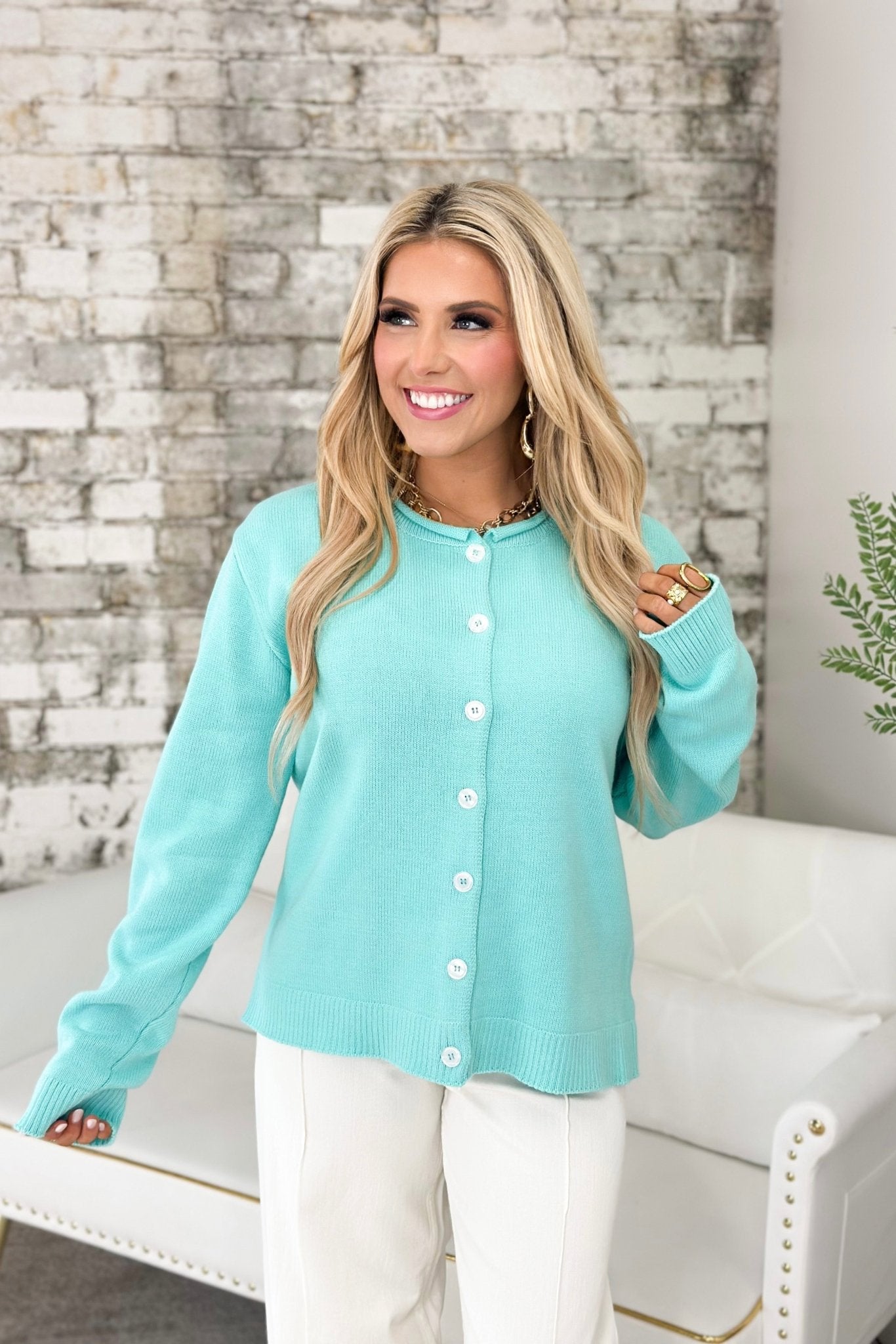 Aqua Raw Edge Button Up Cardigan - Lavish Boutique01-TOPS