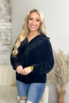 Black Velvet Long Sleeve V-Neck Top