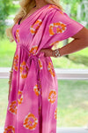 Pink Printed Dolman Sleeve Maxi Dress