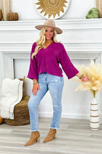 Magenta V-Neck Knit Top