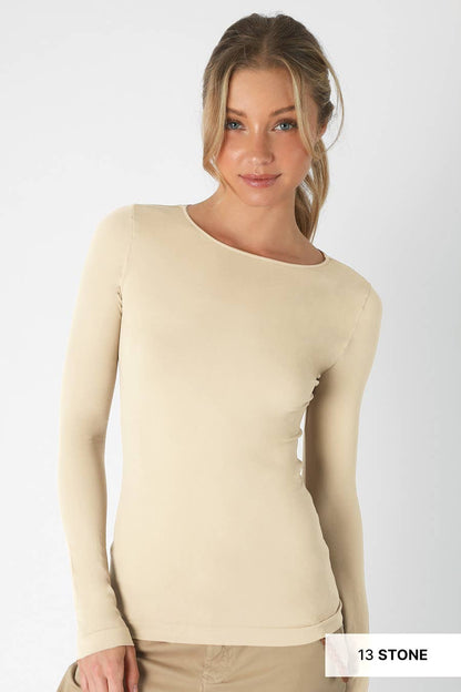 nikibiki Seamless Long Sleeve Crew Neck Top in Stone