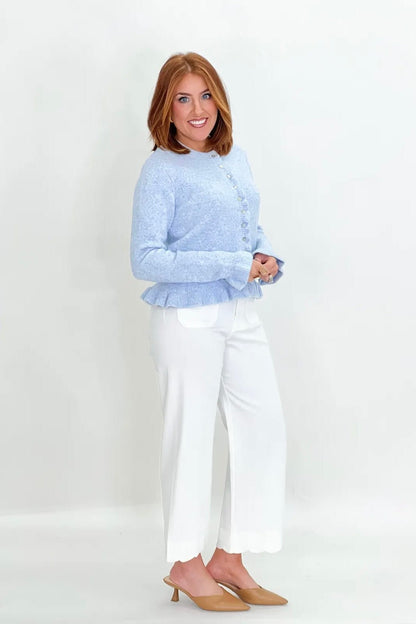 Baby Blue Ruffle Button Cardigan - Lavish Boutique01-TOPS