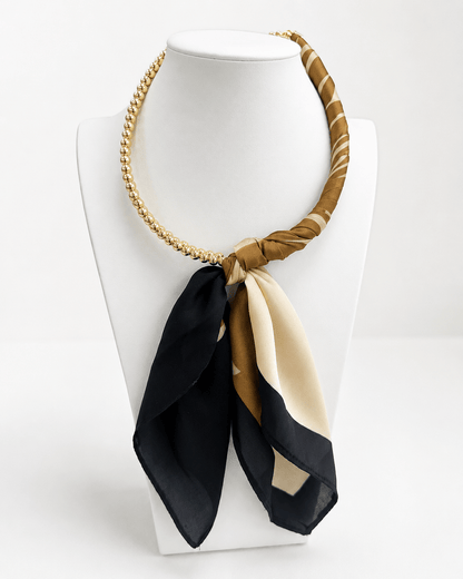 Long scarf necklace strung with round ball beads