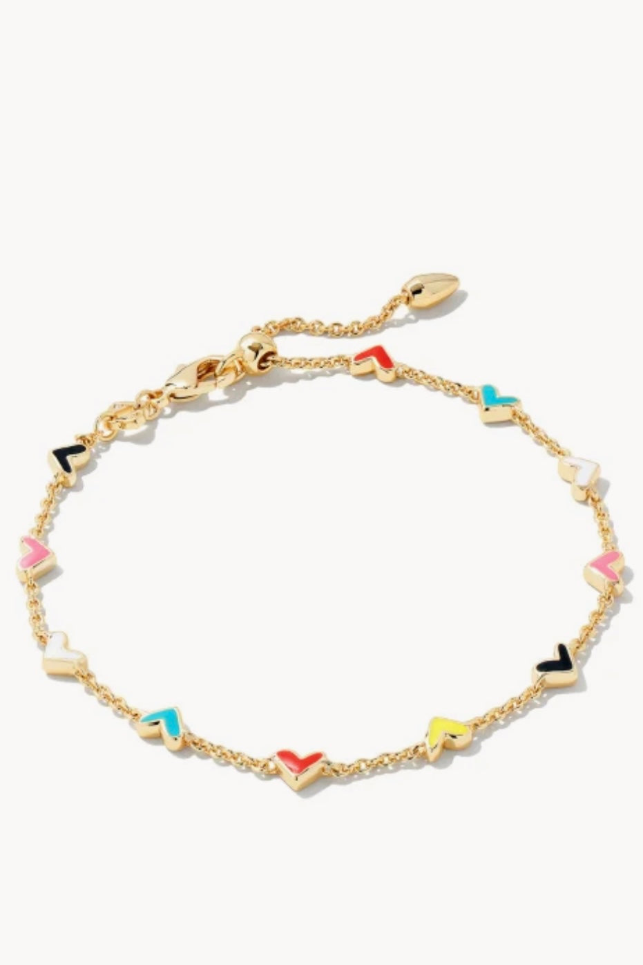 Gold-tone heart charm bracelet with multicolor enamel beads on chain