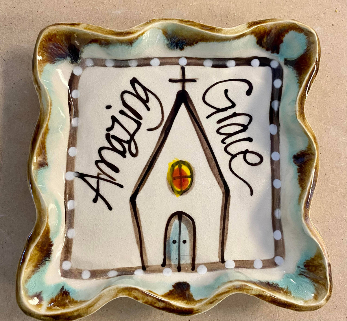 Heartfelt Traditions Candle Plate-Drip Church Amazing Grace