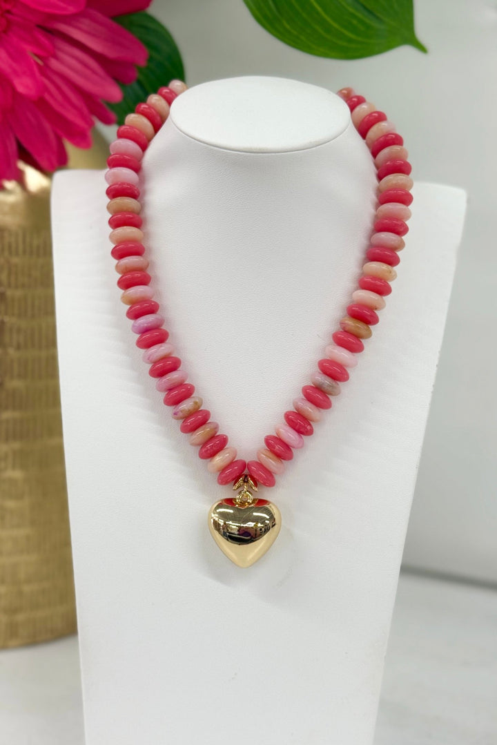 Beaded Heart Charm Necklace - Lavish Boutique09-JEWELRY