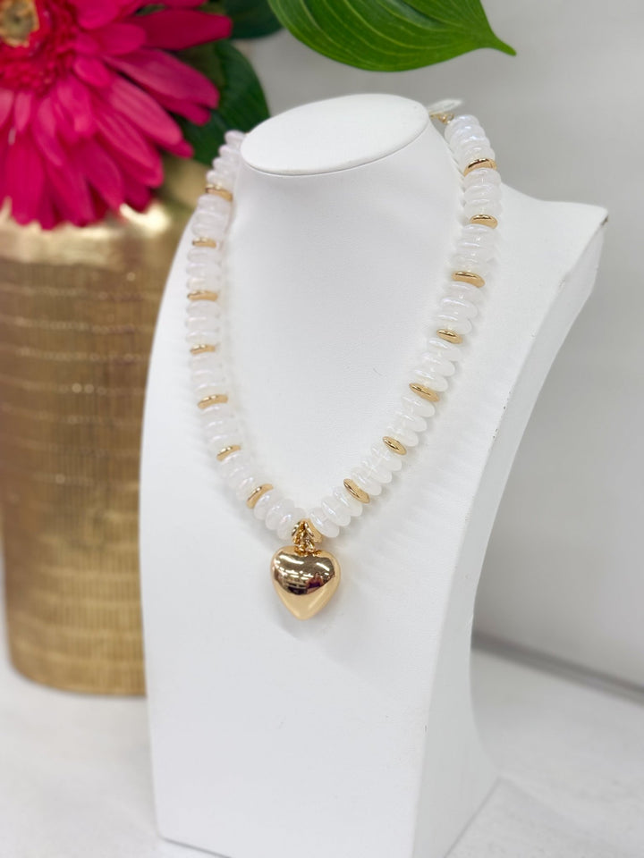 Beaded Heart Charm Necklace - Lavish Boutique09-JEWELRY