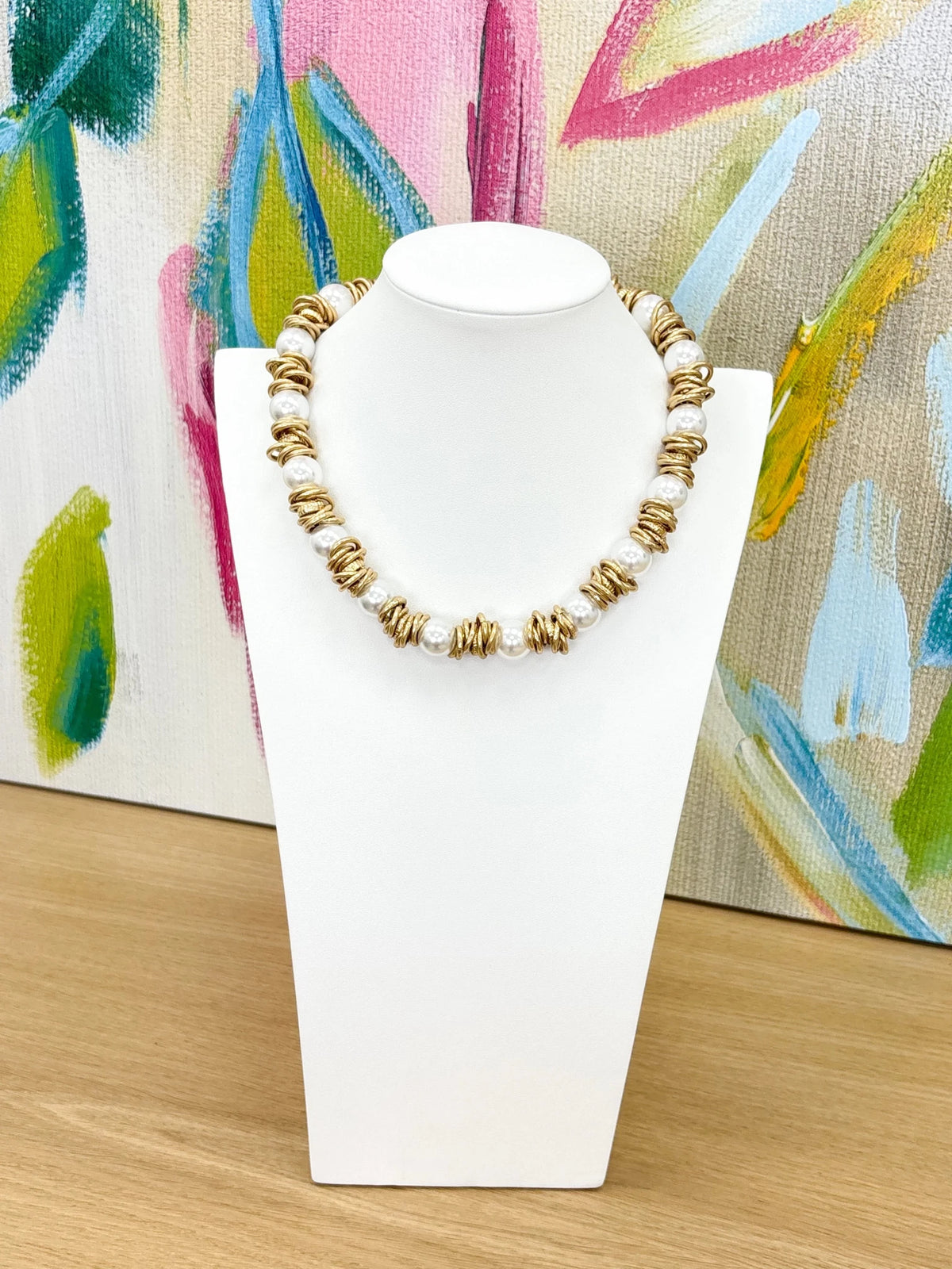 Beaded Pearl and Metal Ring Necklace - Lavish Boutique09-JEWELRY