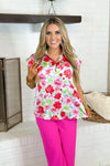 Ivory Pink Floral Blouse Top