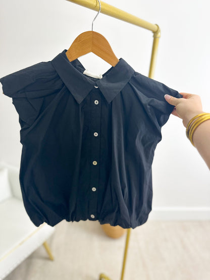 Bubble hem black shirt with a pointed collar