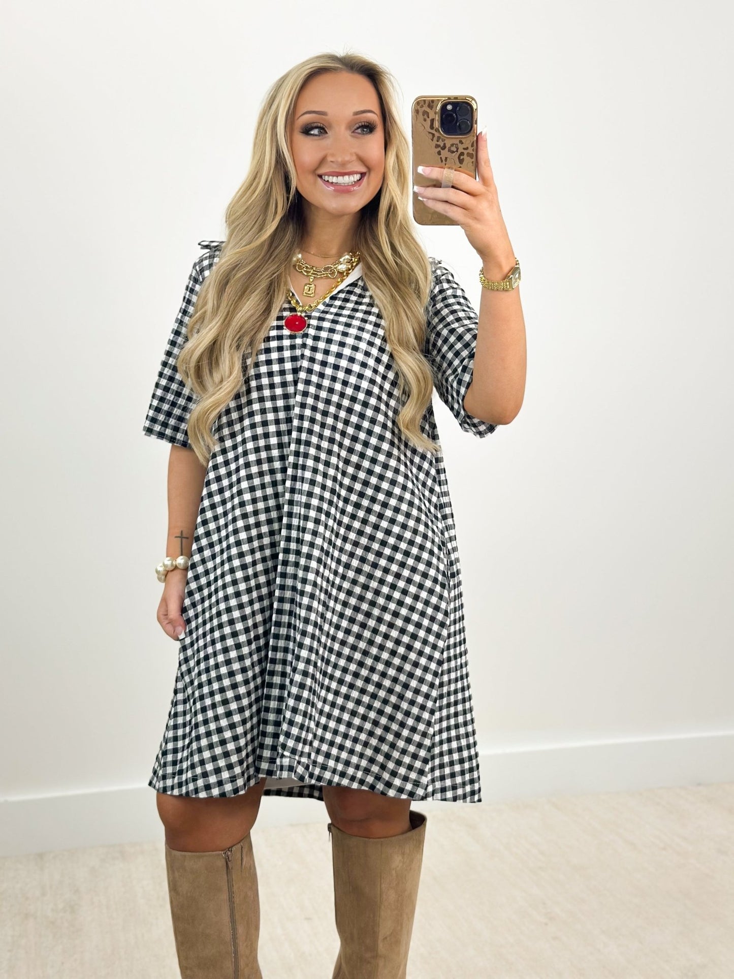 Black Gingham Ruffle Dress - Lavish Boutique04-DRESSES