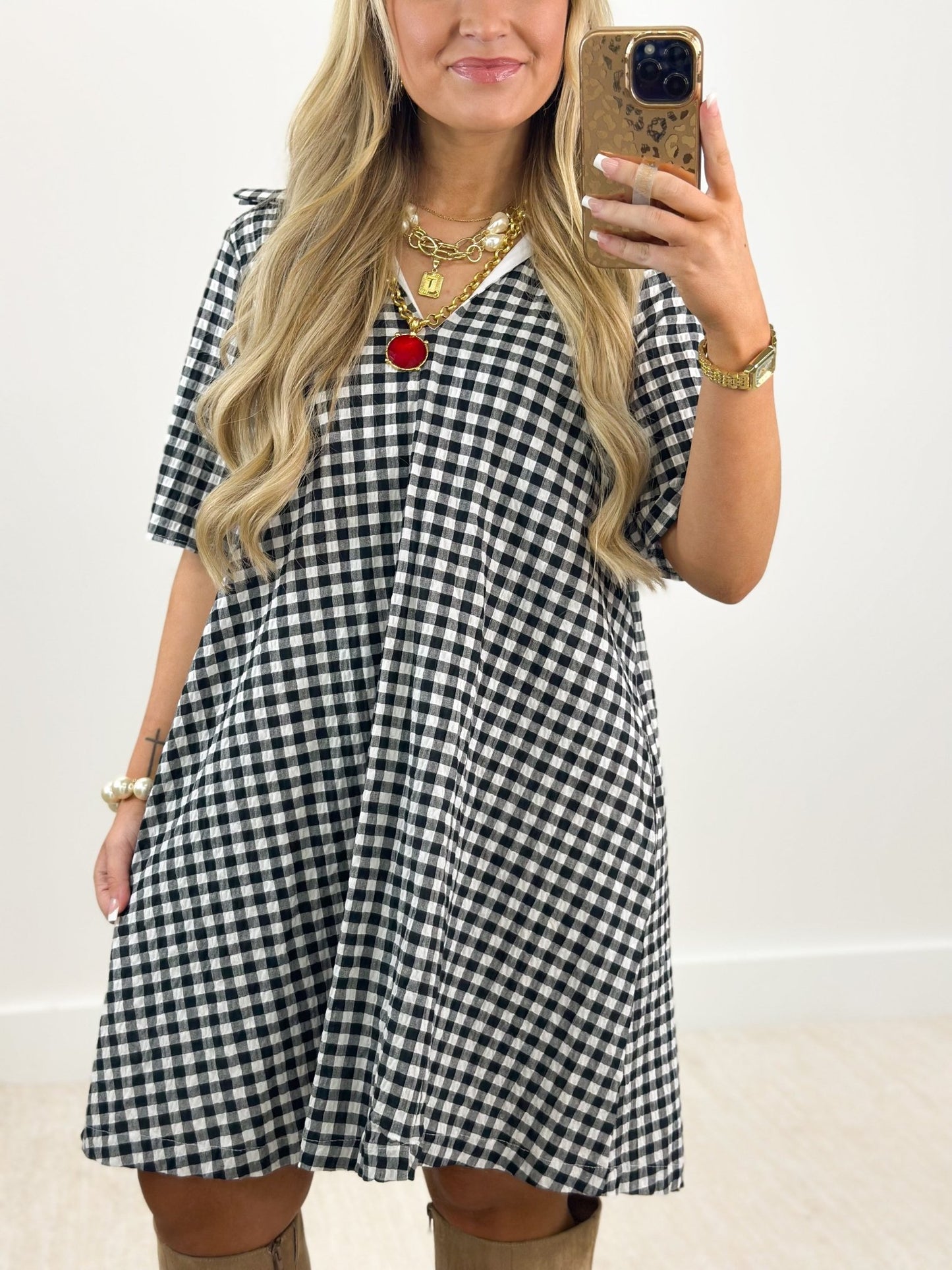 Black Gingham Ruffle Dress - Lavish Boutique04-DRESSES