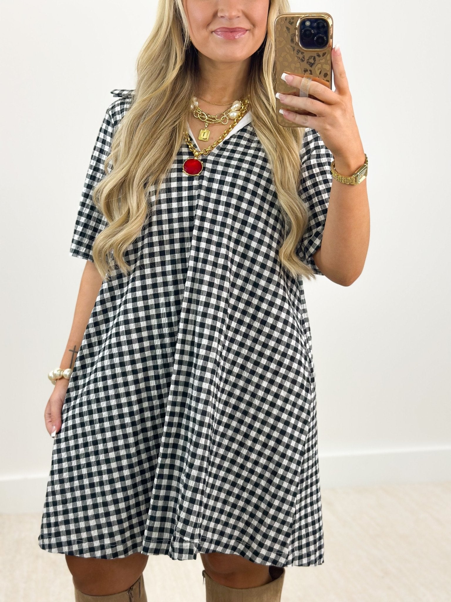 Black Gingham Ruffle Dress - Lavish Boutique04-DRESSES
