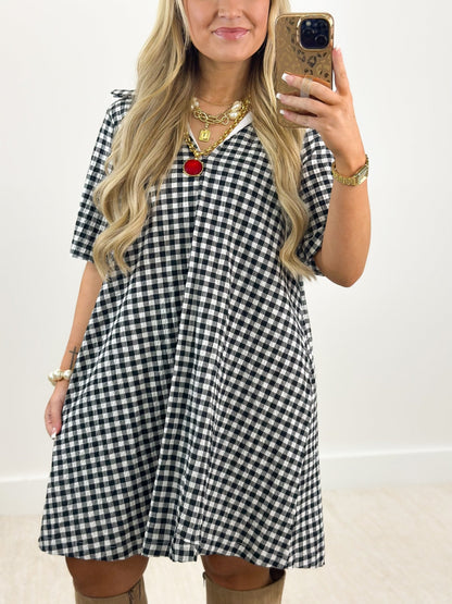 Black Gingham Ruffle Dress - Lavish Boutique04-DRESSES