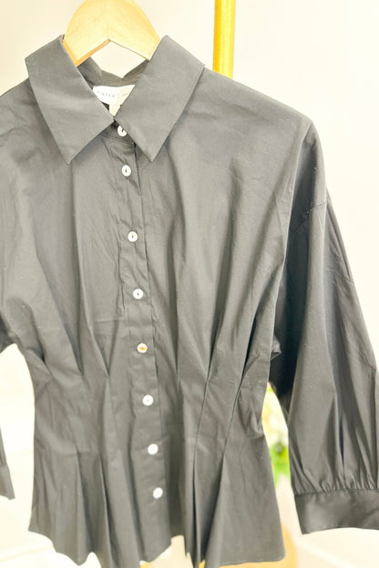 Black Long Sleeve Button Up Pleated Top - Lavish BoutiqueTops