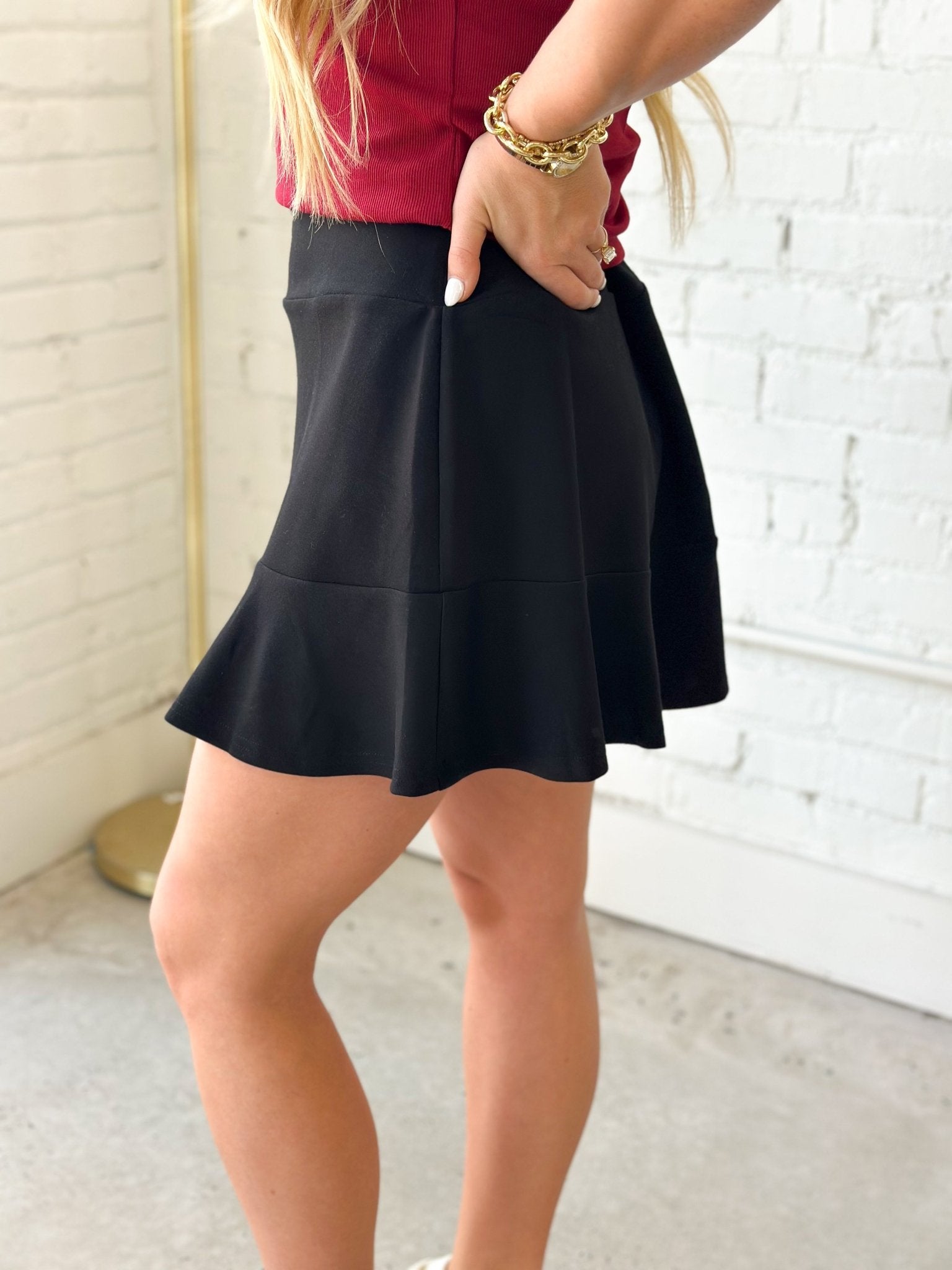 Black Luxe knit Skort - Lavish Boutique02-BOTTOMS