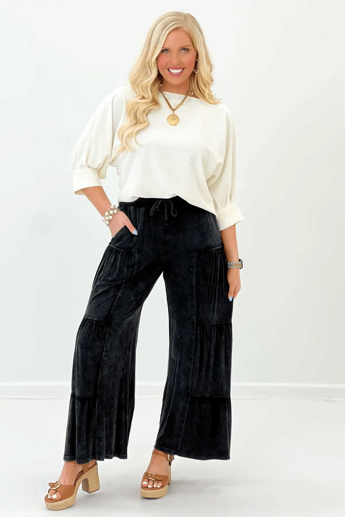 Black Tiered Knit Bottoms - Lavish Boutique Bottoms