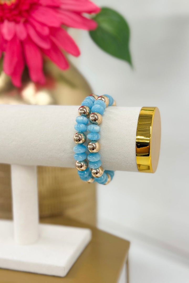 Blue and gold two-row candy bead bracelet