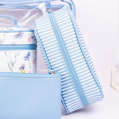 Nora four-piece travel set in blue and multicolour