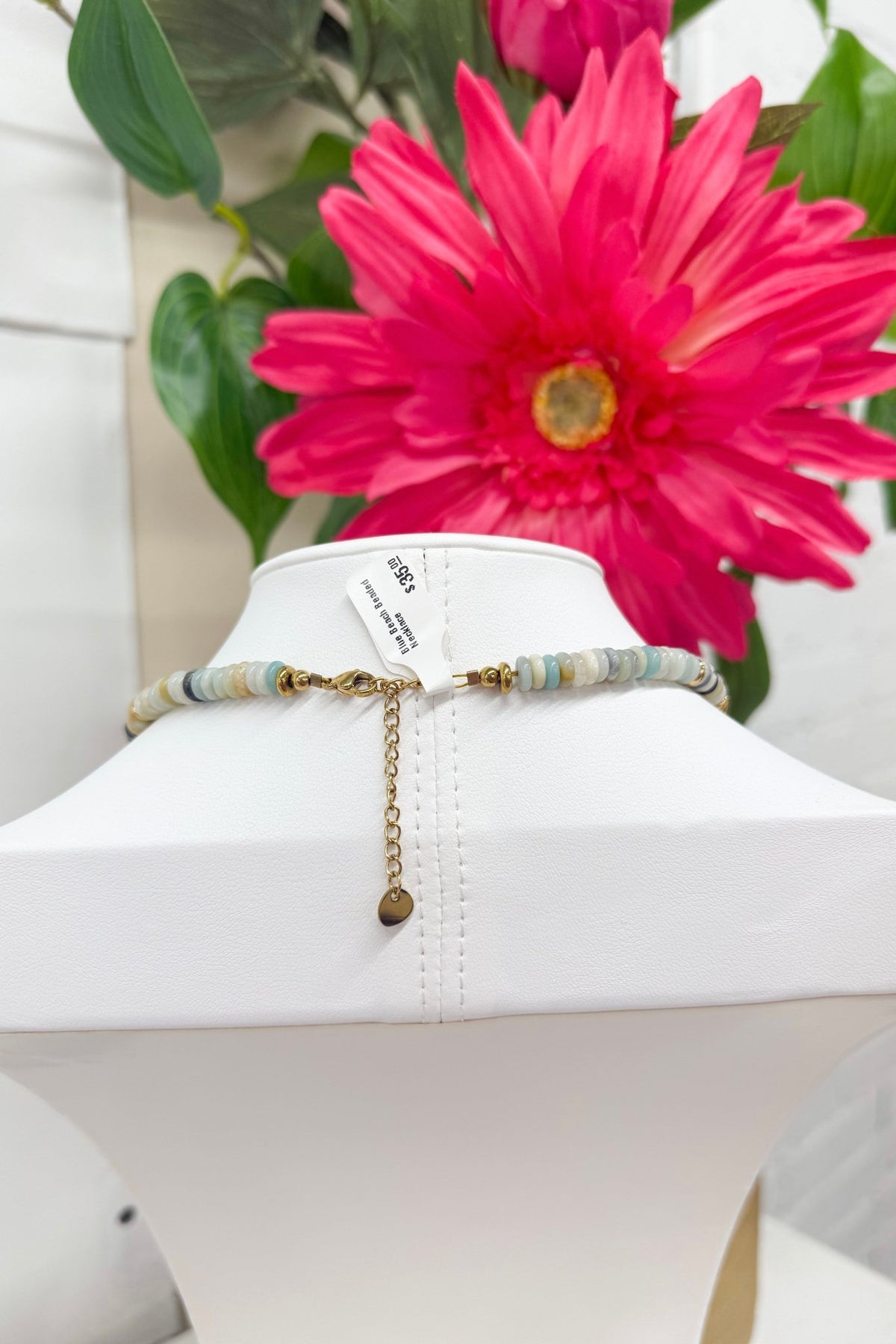 Beaded blue necklace in a single strand