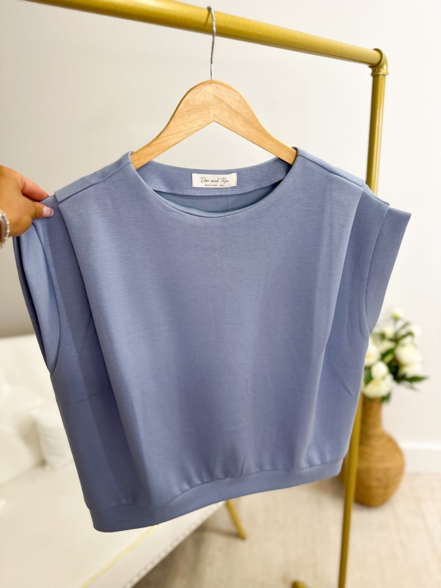 Blue Drop Shoulder Pleated Top - Lavish Boutiquetops