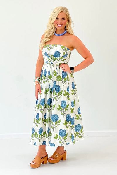 Blue Hydrangea Tie Front Dress - Lavish BoutiqueDresses